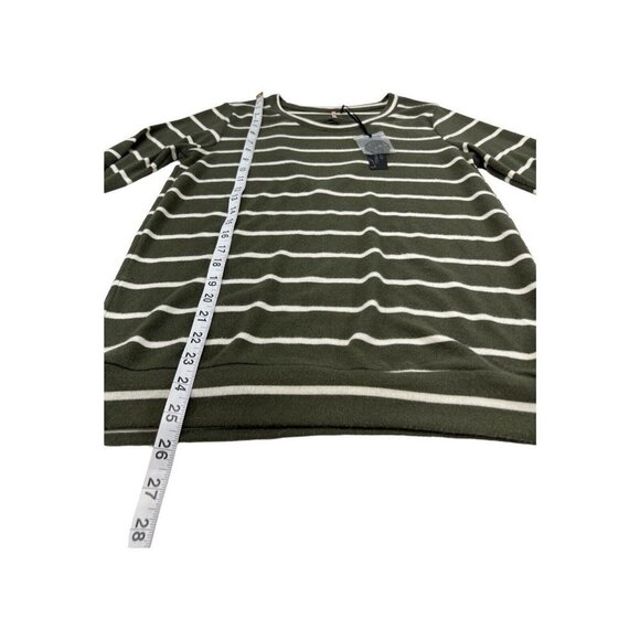 Poof Womens L Soft Knit Sweater Olive Green Striped Key Hole Back Stretchy Knit - Picture 5 of 9